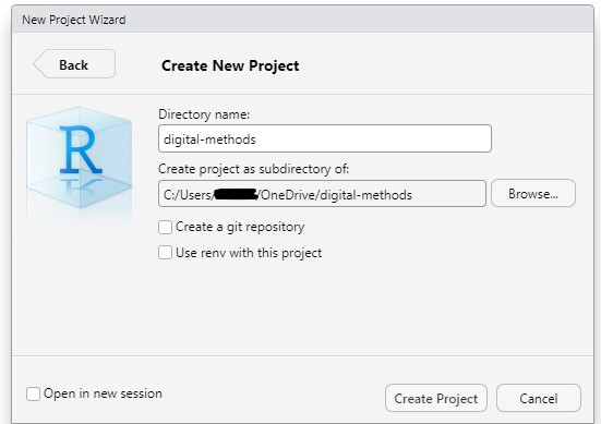 Creating a R project in RStudio