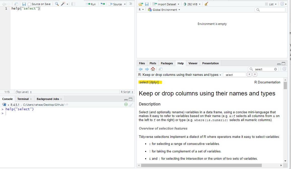 Help function RStudio