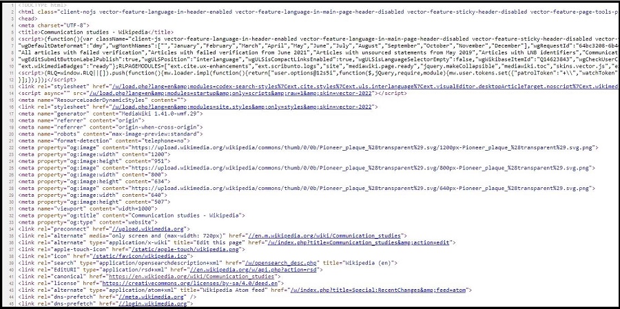 Overview of wikipedia site on comm studies